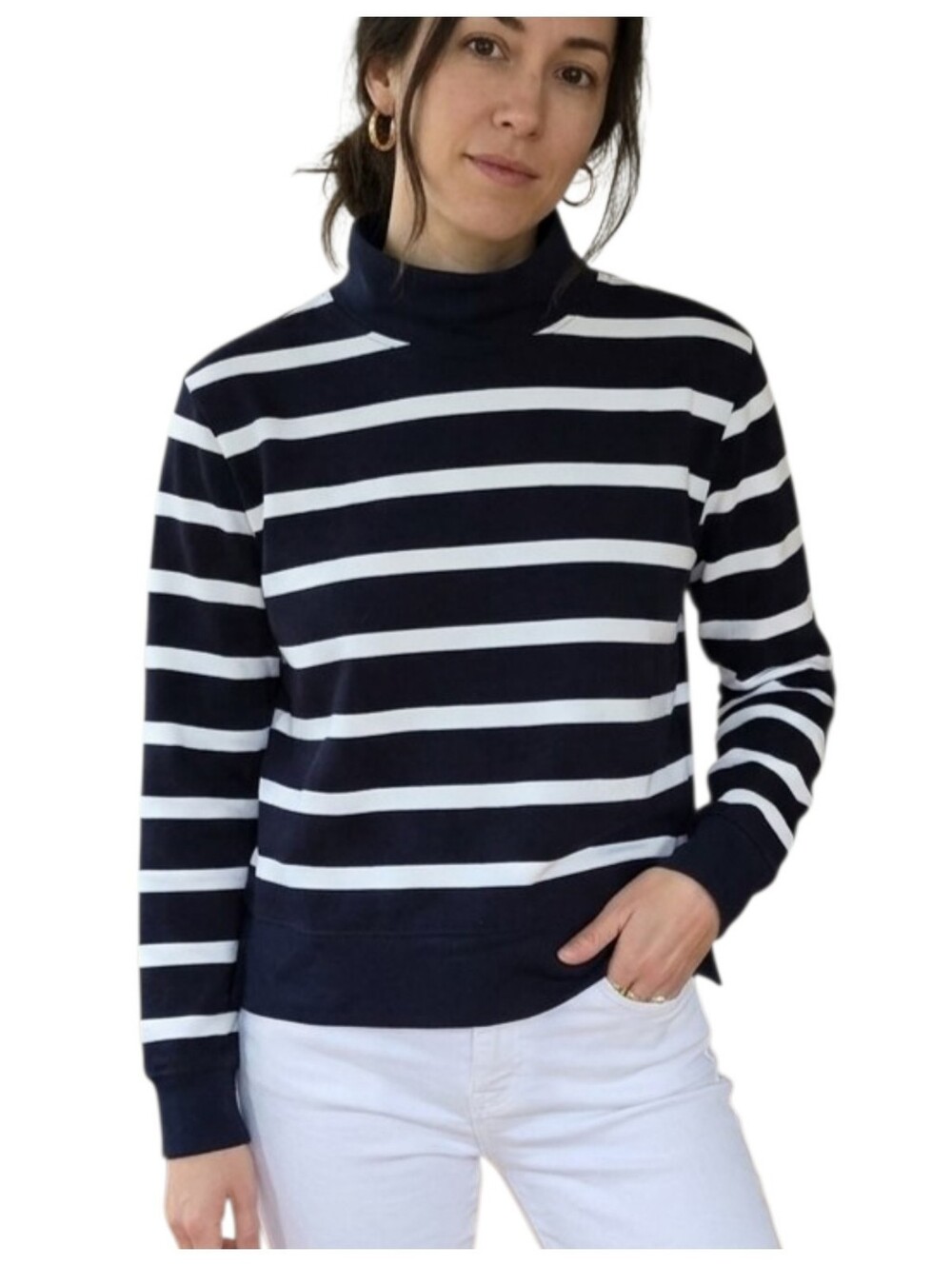 Danskin Luxe Rugby Nautical Stripe Mock Neck Pullover Athleisure Top Sweatshirt